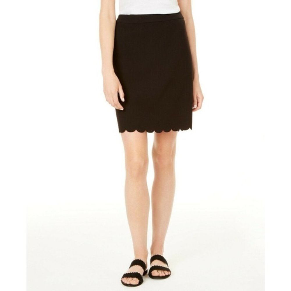 Maison Jules Black Scallop-Hem Pencil Skirt Career